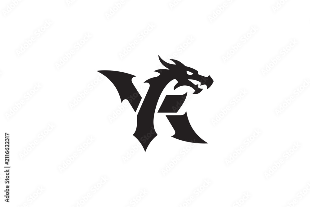 Fototapeta premium Mysterious dragon head integrated into bold font design for impactful branding