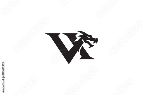 Modern vx logo design featuring a fierce dragon head integrated with bold letterforms