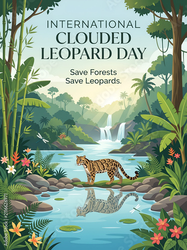 International Clouded Leopard Day Tropical Rainforest Wildlife Awareness Poster