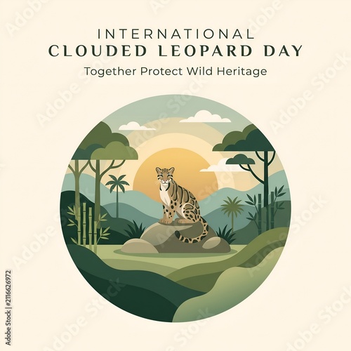 International Clouded Leopard Day Minimal Vector Illustration Design