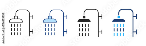 Shower line, color, glyph, duotone icon. Vector symbol.