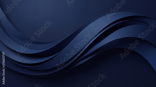ネイビーの立体ウェーブが美しい高級感のある抽象背景素材　Elegant Dark Blue 3D Wave Abstract Background with Luxury Design

