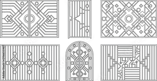 Art Deco Decorative Door and Window Panel Collection with Geometric Line Vector Designs