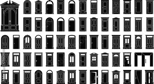 Vintage Door Silhouette Collection with Classic Entrance Designs and Architectural Vector Icons