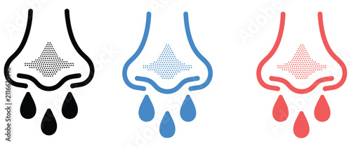 Konstfotografi Human nose icons featuring runny nose, mucus drops, flu, cold, allergy, and nasa