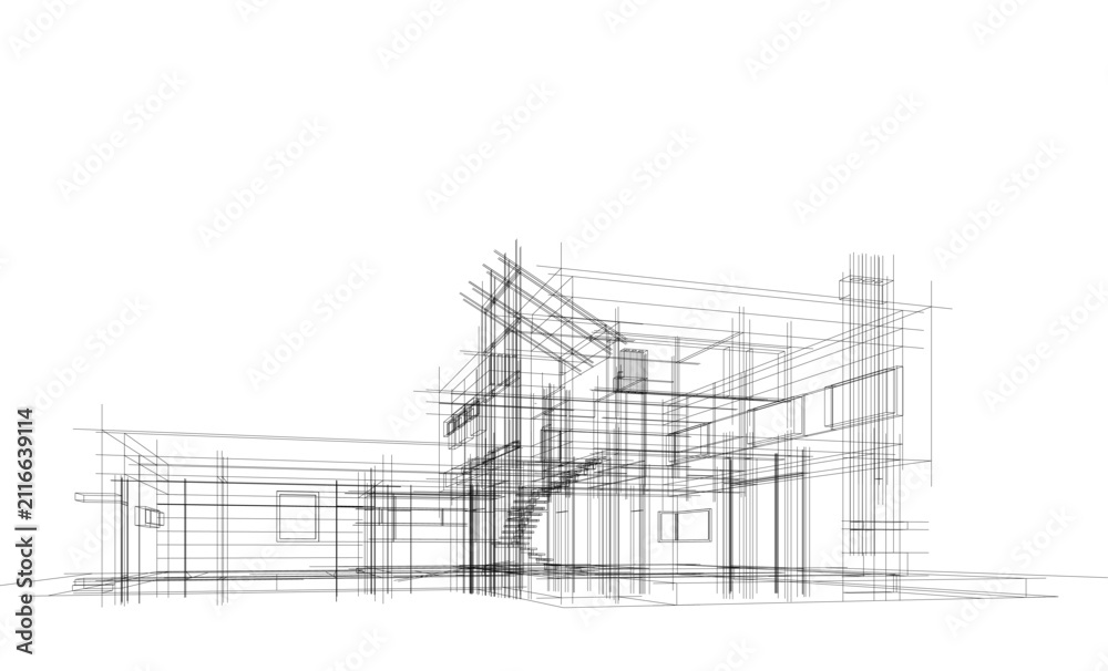 Fototapeta premium house building sketch architecture 3d illustration