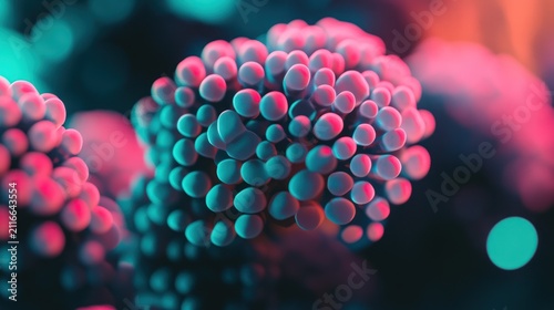 Close-up of vibrant, colorful spherical structures under soft lighting