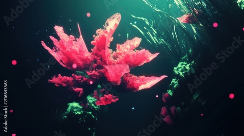 Vibrant pink coral illuminating dark underwater scene