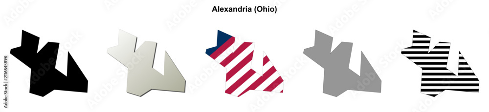 Fototapeta premium Alexandria (Ohio) blank outline map set