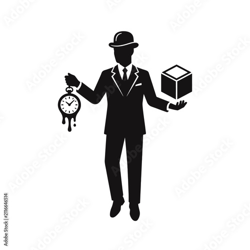 The Image Is A Black And White Silhouette Of A Man In A Suit And Hat He Is