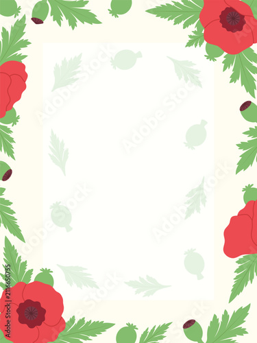 Red poppies, a postcard with flowers. Floral background. Vector illustration, flat style.
