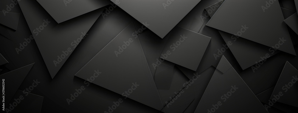 Fototapeta premium Abstract black geometric shapes layered on a dark background creating a modern and minimalist design suitable for various creative projects and digital applications