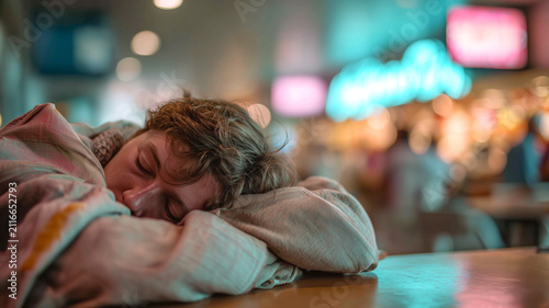 Obraz na płótnie Wrapped in comfort, a young persons deep slumber