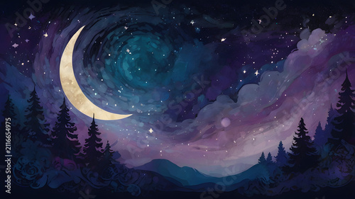 night sky with moon and stars