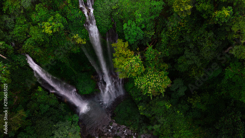 Sekumpul Waterfall aerial drone view on Bali