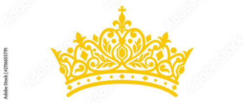 Картината върху платно Ornate Golden Crown Emblem Isolated on White Background