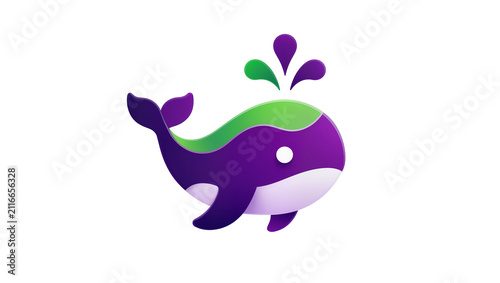 Картината върху платно Isolated cute colorful whale spouting water, playful cartoon sea animal vector illustration