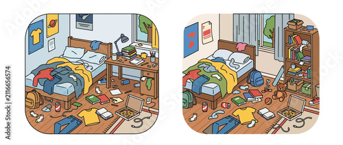 Foto Messy Teen Bedroom Comparison Illustration