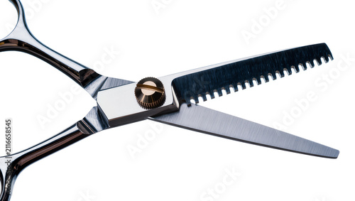 Isolated professional hairdressing thinning scissors for salon or barber shop use