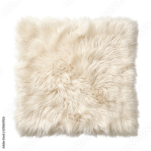 Quadro su tela Soft cream fluffy faux fur cushion square isolated