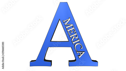 Large blue letter A with text. 3D typography design for national branding concepts.