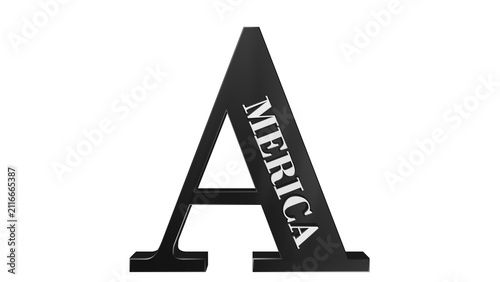 Large letter A with America text. Patriotic typography design on isolated white background.