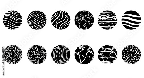 Fotografie Solar system planet icons with textured patterns abstract celestial bodies astro