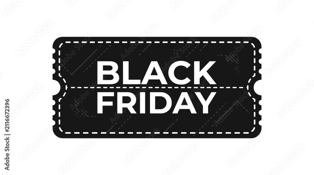 Fototapeta premium Black Friday Sale Ticket Graphic Design with White Text on Black Background