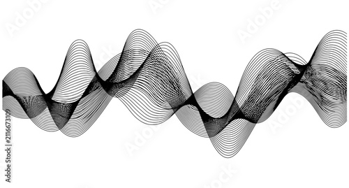 Abstract black sound wave lines on white background
