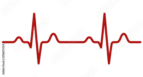 Crimson red ECG heart rate line on white background