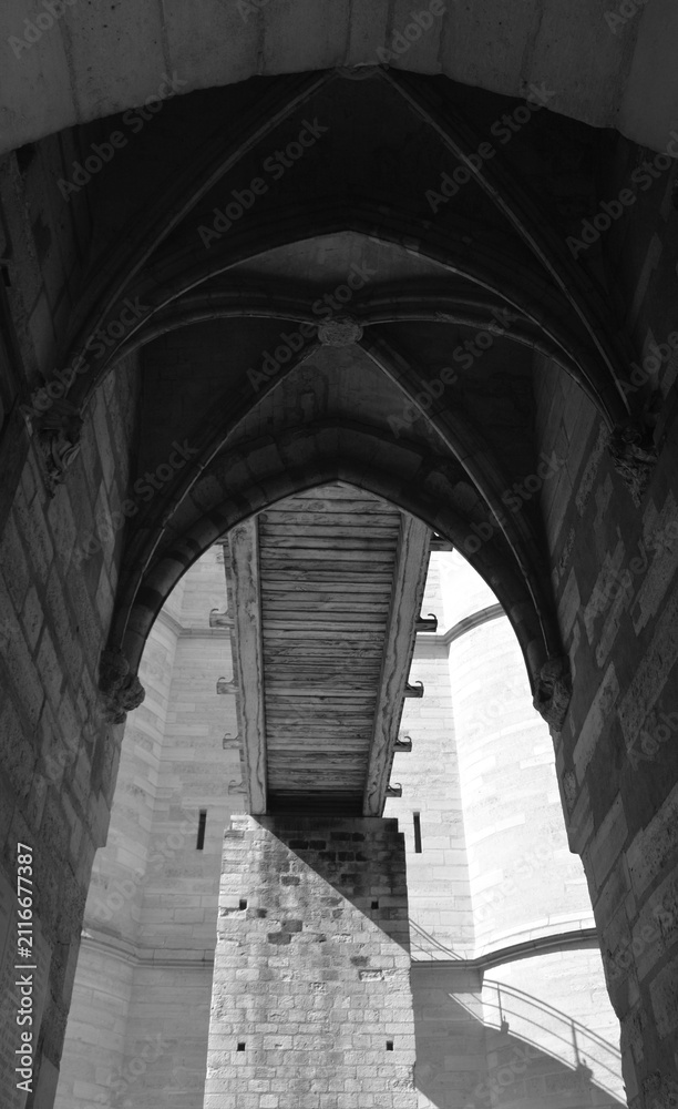 Fototapeta premium PARIS FRANCE: The Chateau de Vincennes is a massive 14th and 17th century French royal fortress in the donjon tower, 52 meters high, the tallest medieval fortified structure of Europe