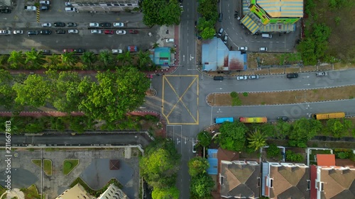 Penang city with Intersection buildings and street. Fabulous aerial view drone