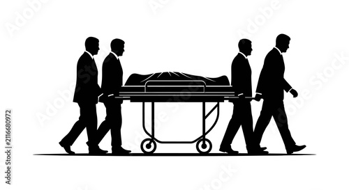 Fotografie A silhouette illustration of four funeral directors in suits walking solemnly wh