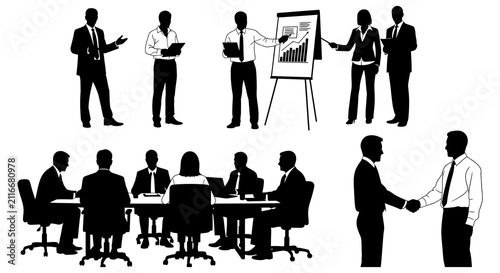 Foto A collection of black silhouettes showing business people in various professiona
