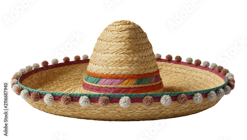 Принти на полотні Isolated traditional Mexican sombrero hat made of straw with colorful bands and