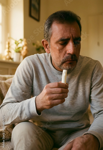 Mature man using a nasal in...