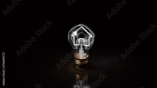 Creative Light Bulb with House and Briefcase Symbol 3d render.