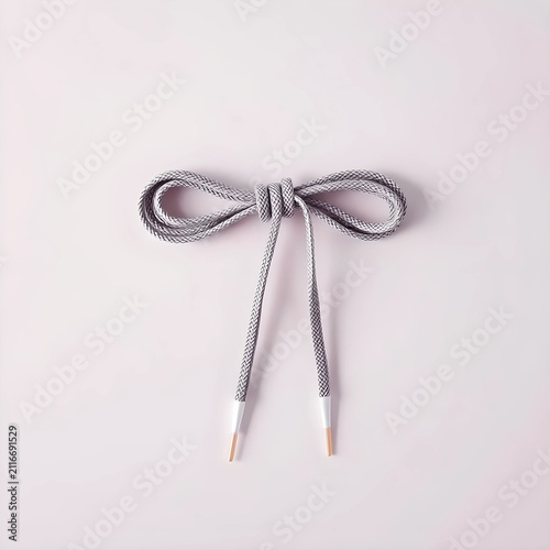 Gray shoelace tied in a dec...