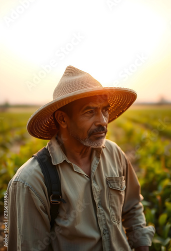 Indian farmer in a straw ha...