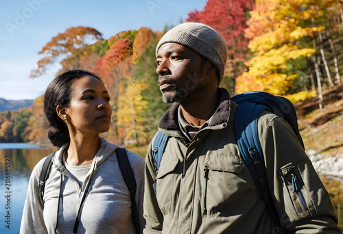 African american couple hik...
