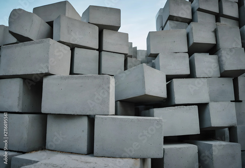 Stacked gray concrete block...