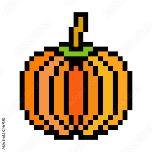 Pumpkin with pixel art isolated on a white background.