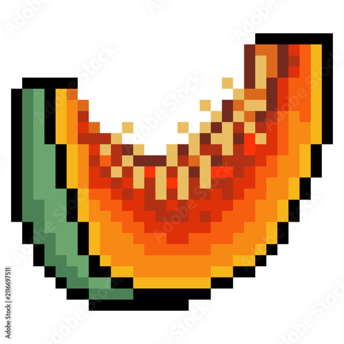 Pumpkin slice in pixel art style isolated on a white background.