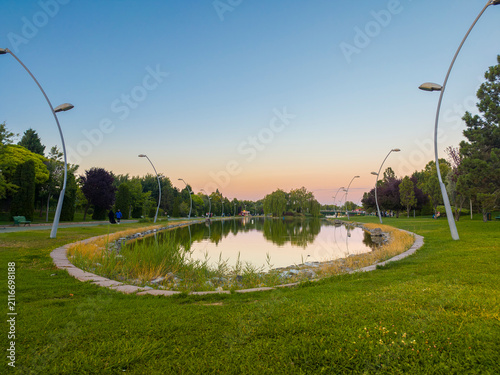 A view of a beautiful nature park and pool in Eskişehir, built as a social living space.