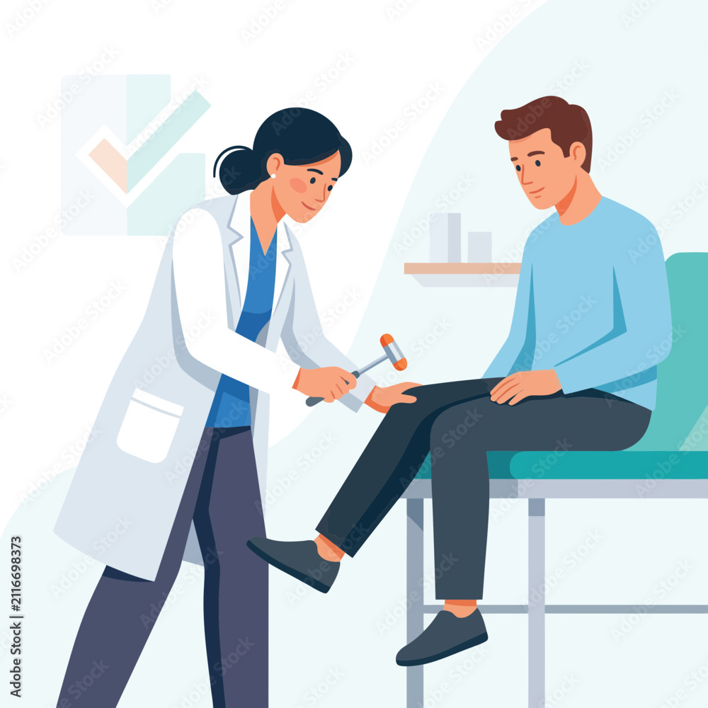 Fototapeta premium Doctor Performing Neurological Reflex Test with Reflex Hammer on Patient