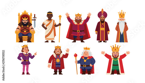 Fotografía PrintCartoon king character set with different royal emperors monarchs rulers su