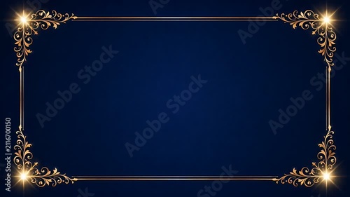Border Frame with Elegant Golden Decorative Design and Premium Navy Background