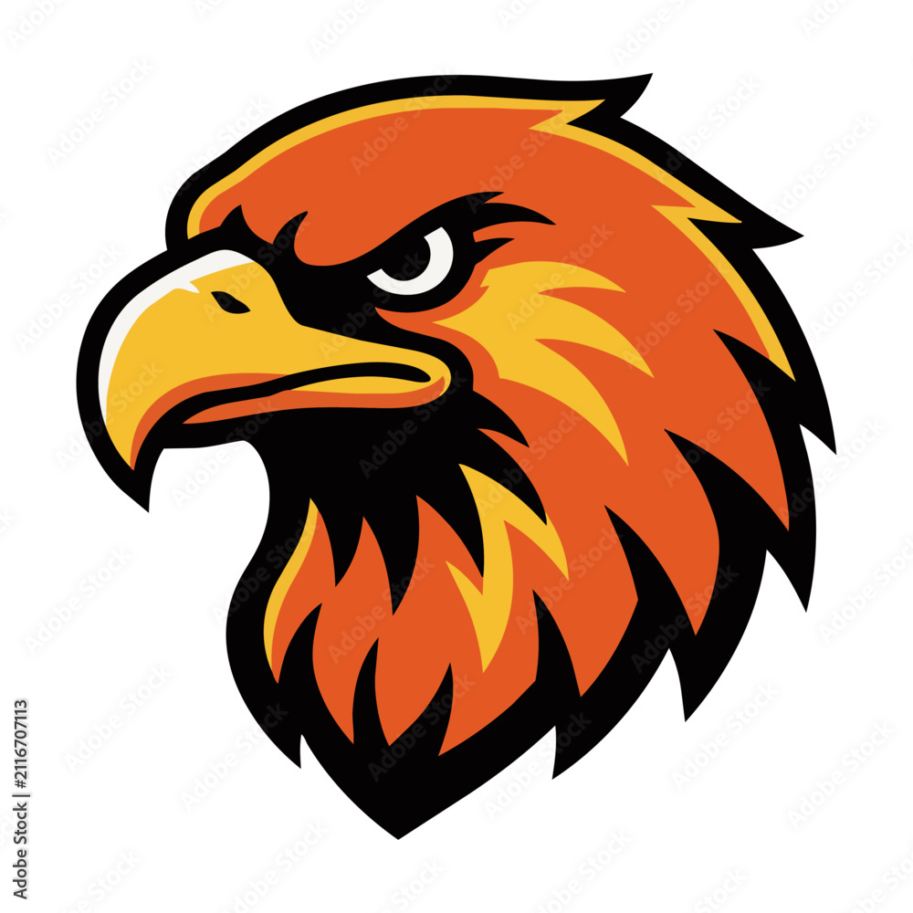 Fototapeta premium Stylized eagle head mascot emblem in bold flat colors and clean geometric shapes isolated on a white background sports team identity concept