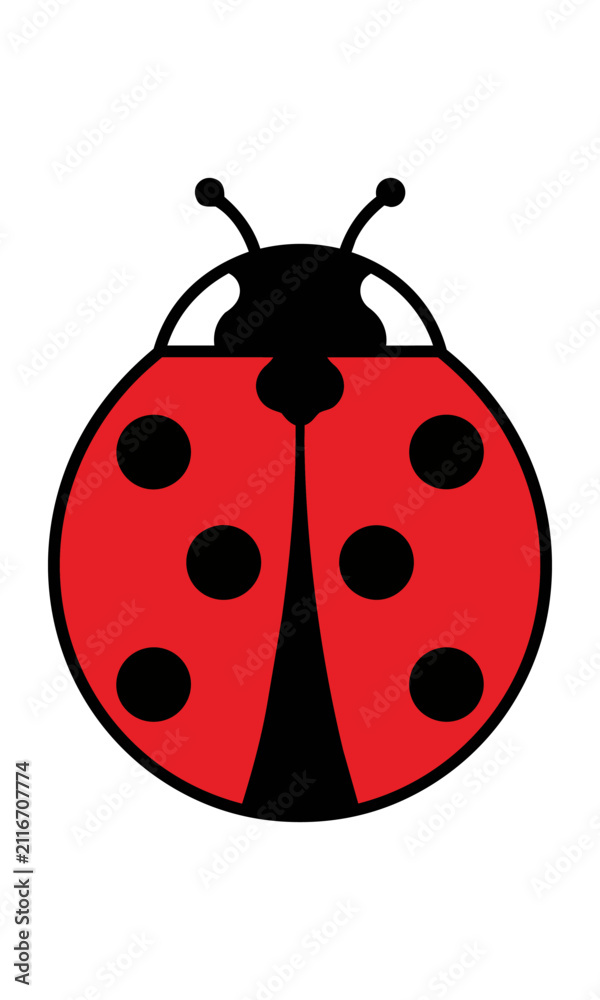 Obraz premium Symmetrical ladybug with black spots on a vibrant red shell isolated on a white background nature and insect concept