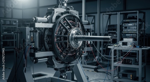 Rear perspective of eVTOL rotorhub clamped in a staticload evaluation stand demonstrating mechanical robustness and design validation.